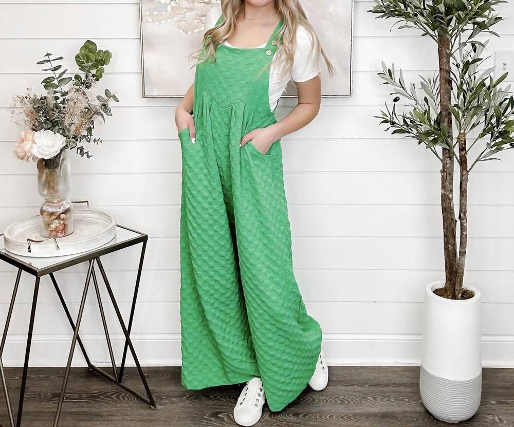 NEW BIBI let's go baby checkered overalls in green